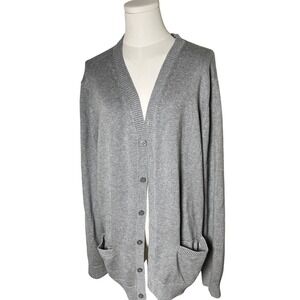 Heritage Gray Cotton Cardigan Button Front Lands' End Mens XL